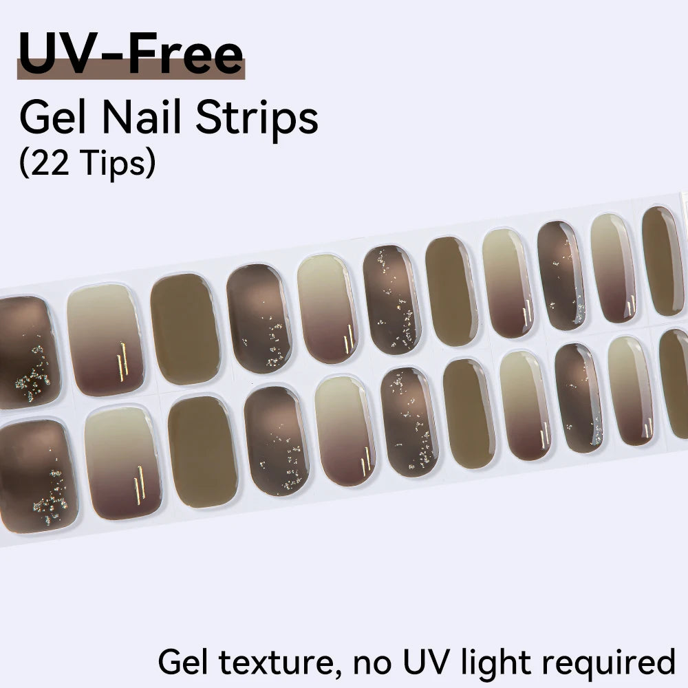 UV Free Gel Nail Strips-22 tips French Ombre Cute Kitty Print Floral HEMA-Free & TPO-Free Press-on Nail Decal - No-Lamp Required