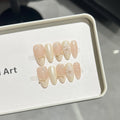 10Pcs Milky Nude Gentle Handmade Press on Nails French Bow Flower Design Fake Nails Mid-length Almond Polka Dot Fashion Manicure