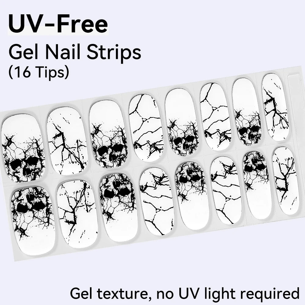 Long-Lasting Gel Nail Strips — Full Cover Color Nail Wraps, 16 Tips