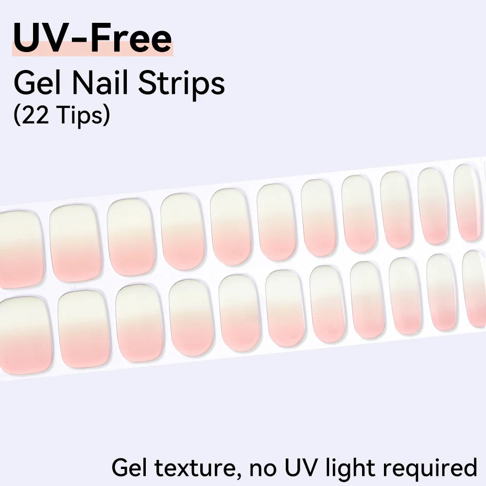 UV Free Gel Nail Strips-22 tips French Ombre Cute Kitty Print Floral HEMA-Free & TPO-Free Press-on Nail Decal - No-Lamp Required
