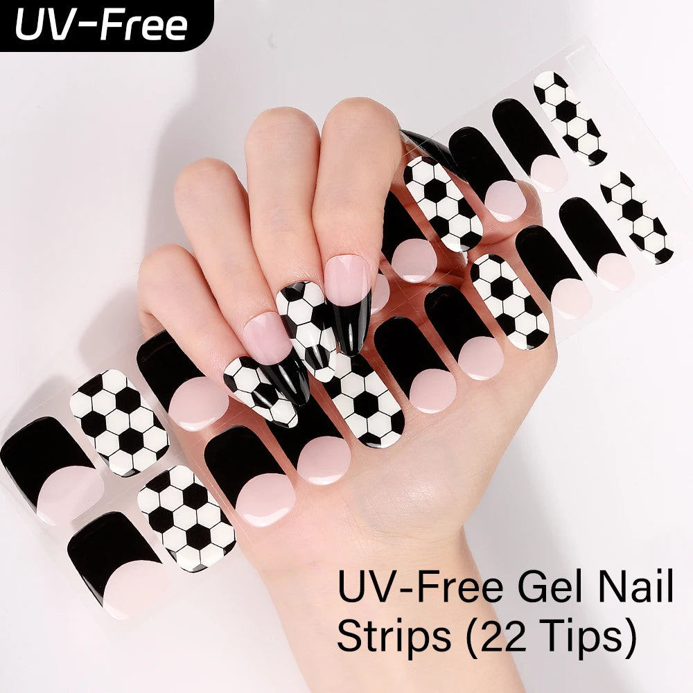 UV Free Gel Nail Strips-22 tips French Ombre Cute Kitty Print Floral HEMA-Free & TPO-Free Press-on Nail Decal - No-Lamp Required
