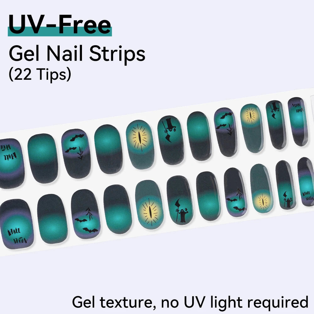 UV Free Gel Nail Strips-22 tips French Ombre Cute Kitty Print Floral HEMA-Free & TPO-Free Press-on Nail Decal - No-Lamp Required