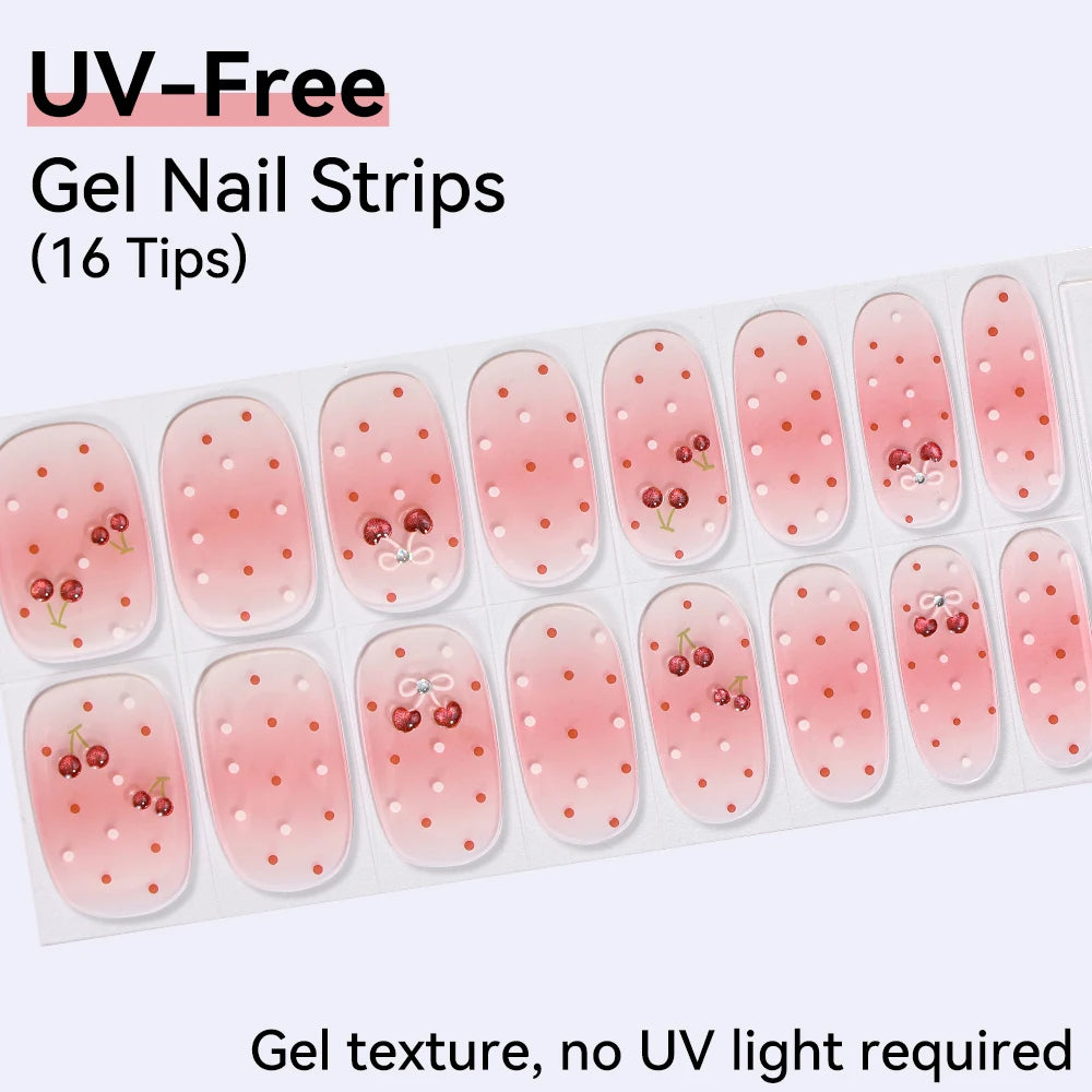 Long-Lasting Gel Nail Strips — Full Cover Color Nail Wraps, 16 Tips