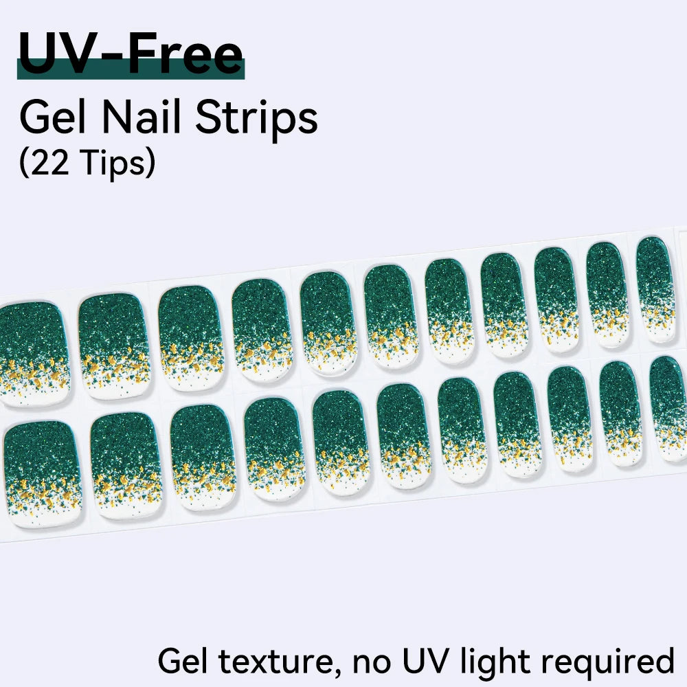 UV Free Gel Nail Strips-22 tips French Ombre Cute Kitty Print Floral HEMA-Free & TPO-Free Press-on Nail Decal - No-Lamp Required
