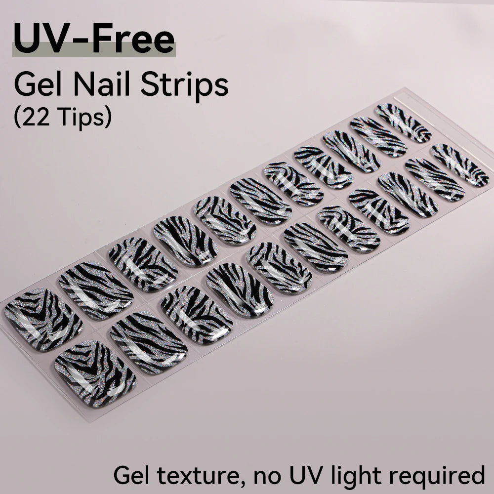 UV Free Gel Nail Strips-22 tips French Ombre Cute Kitty Print Floral HEMA-Free & TPO-Free Press-on Nail Decal - No-Lamp Required