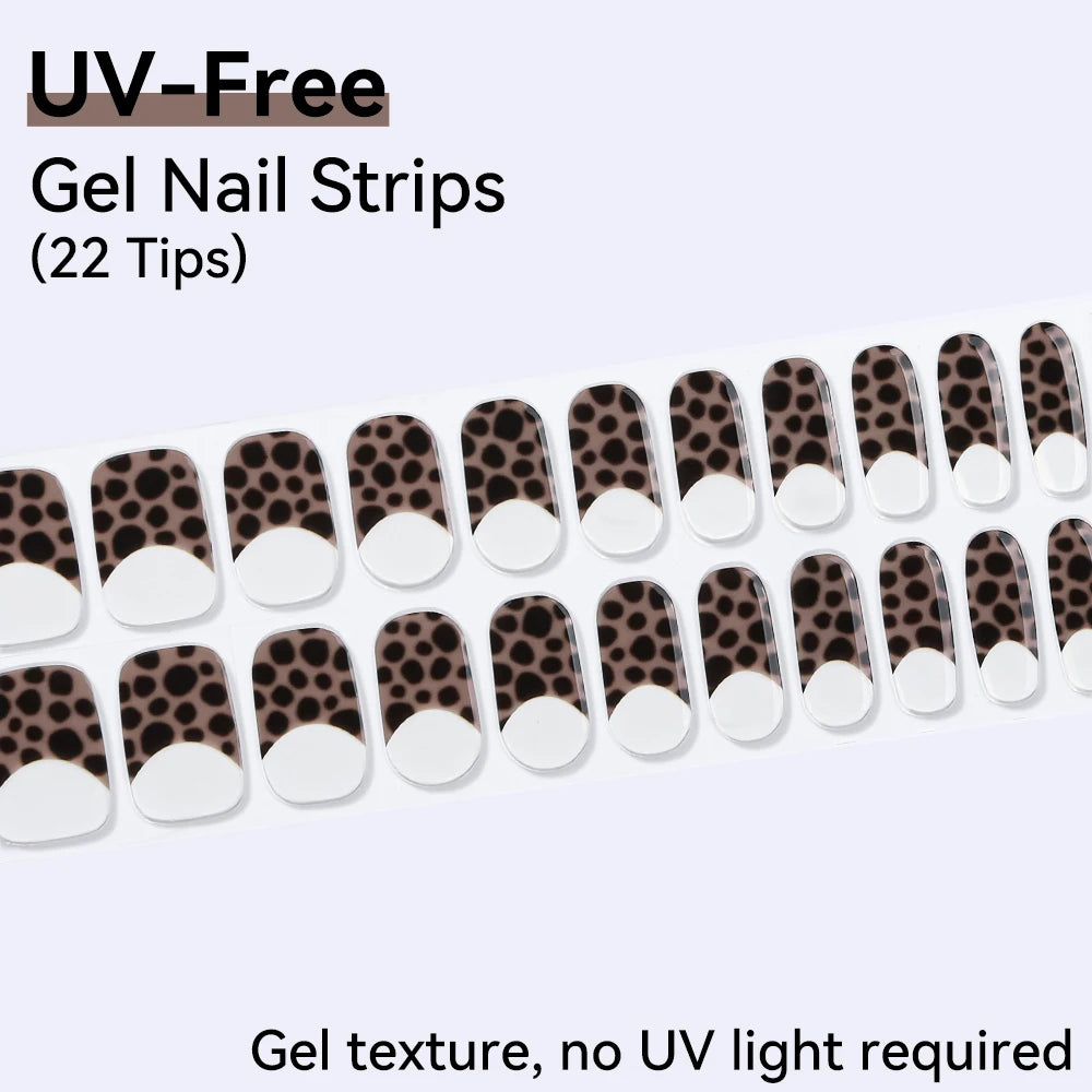 UV Free Gel Nail Strips-22 tips French Ombre Cute Kitty Print Floral HEMA-Free & TPO-Free Press-on Nail Decal - No-Lamp Required
