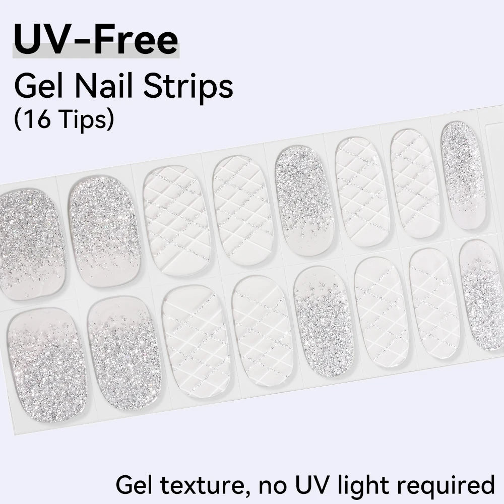 Long-Lasting Gel Nail Strips — Full Cover Color Nail Wraps, 16 Tips
