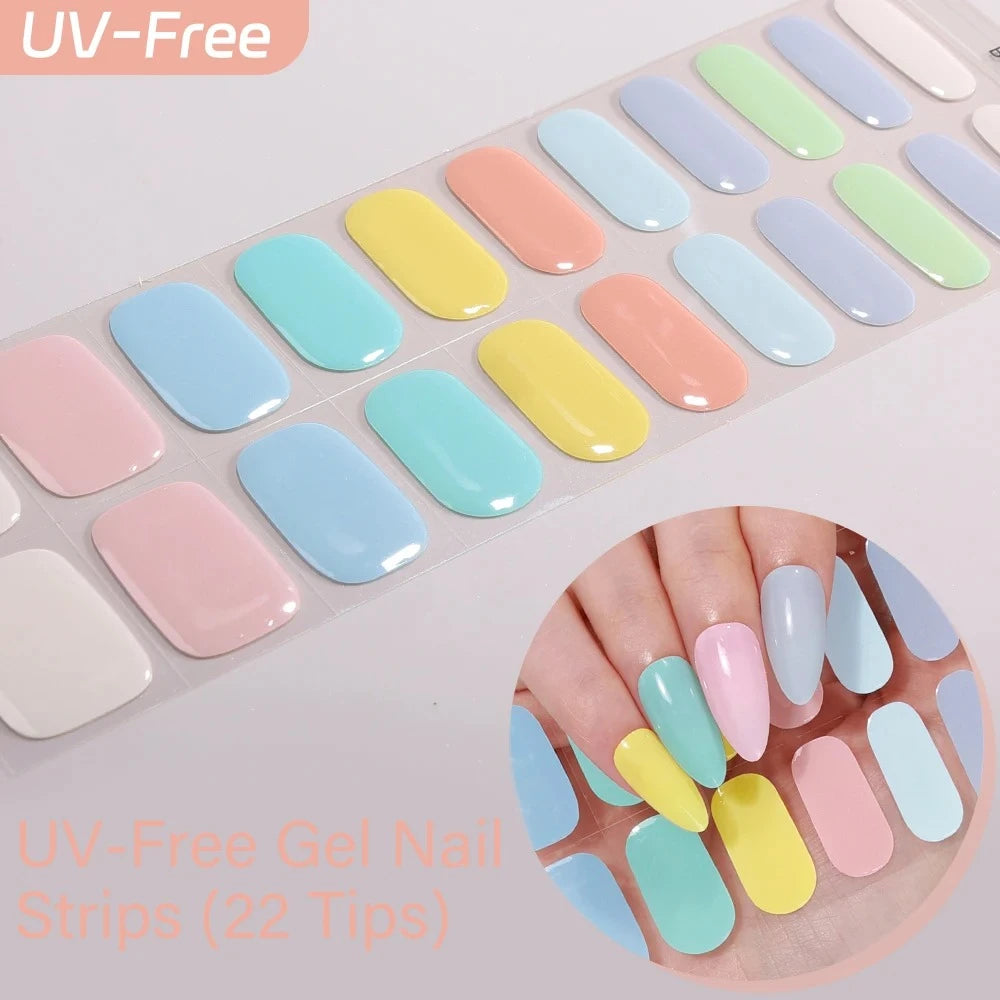 UV Free Gel Nail Strips-22 tips French Ombre Cute Kitty Print Floral HEMA-Free & TPO-Free Press-on Nail Decal - No-Lamp Required