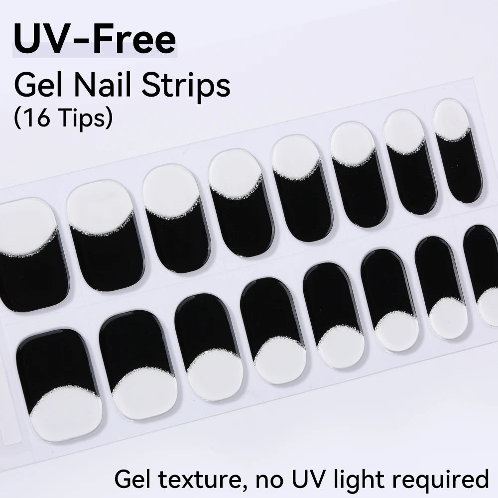 Long-Lasting Gel Nail Strips — Full Cover Color Nail Wraps, 16 Tips