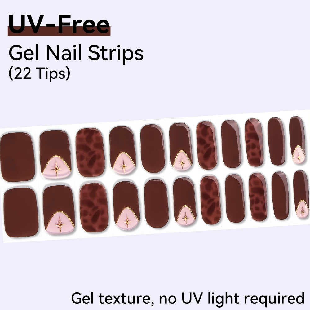 UV Free Gel Nail Strips-22 tips French Ombre Cute Kitty Print Floral HEMA-Free & TPO-Free Press-on Nail Decal - No-Lamp Required