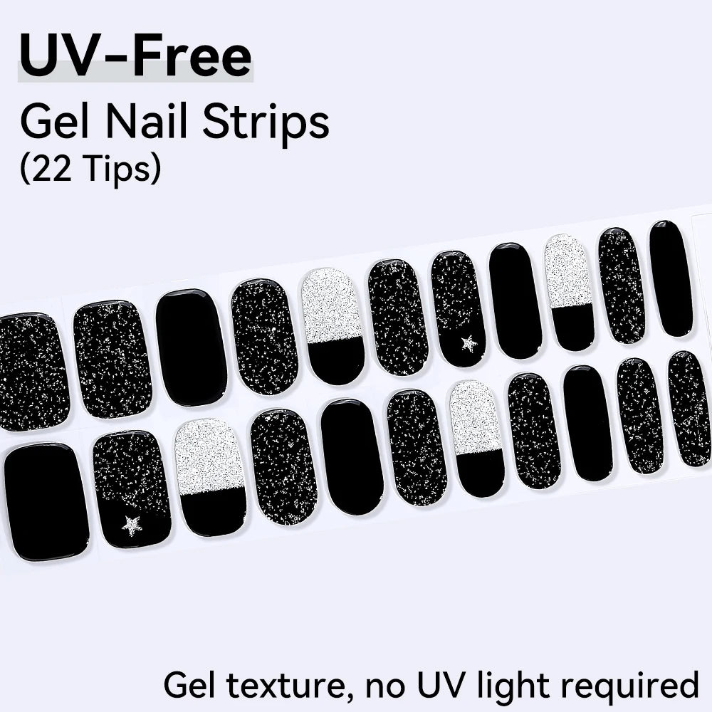 UV Free Gel Nail Strips-22 tips French Ombre Cute Kitty Print Floral HEMA-Free & TPO-Free Press-on Nail Decal - No-Lamp Required