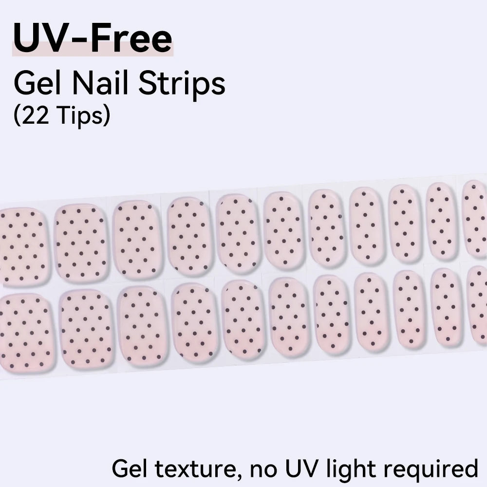 UV Free Gel Nail Strips-22 tips French Ombre Cute Kitty Print Floral HEMA-Free & TPO-Free Press-on Nail Decal - No-Lamp Required
