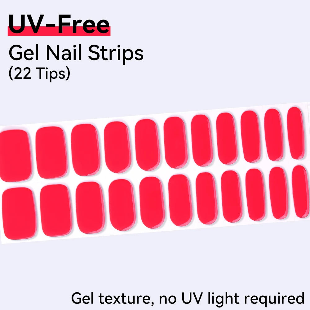 UV Free Gel Nail Strips-22 tips French Ombre Cute Kitty Print Floral HEMA-Free & TPO-Free Press-on Nail Decal - No-Lamp Required