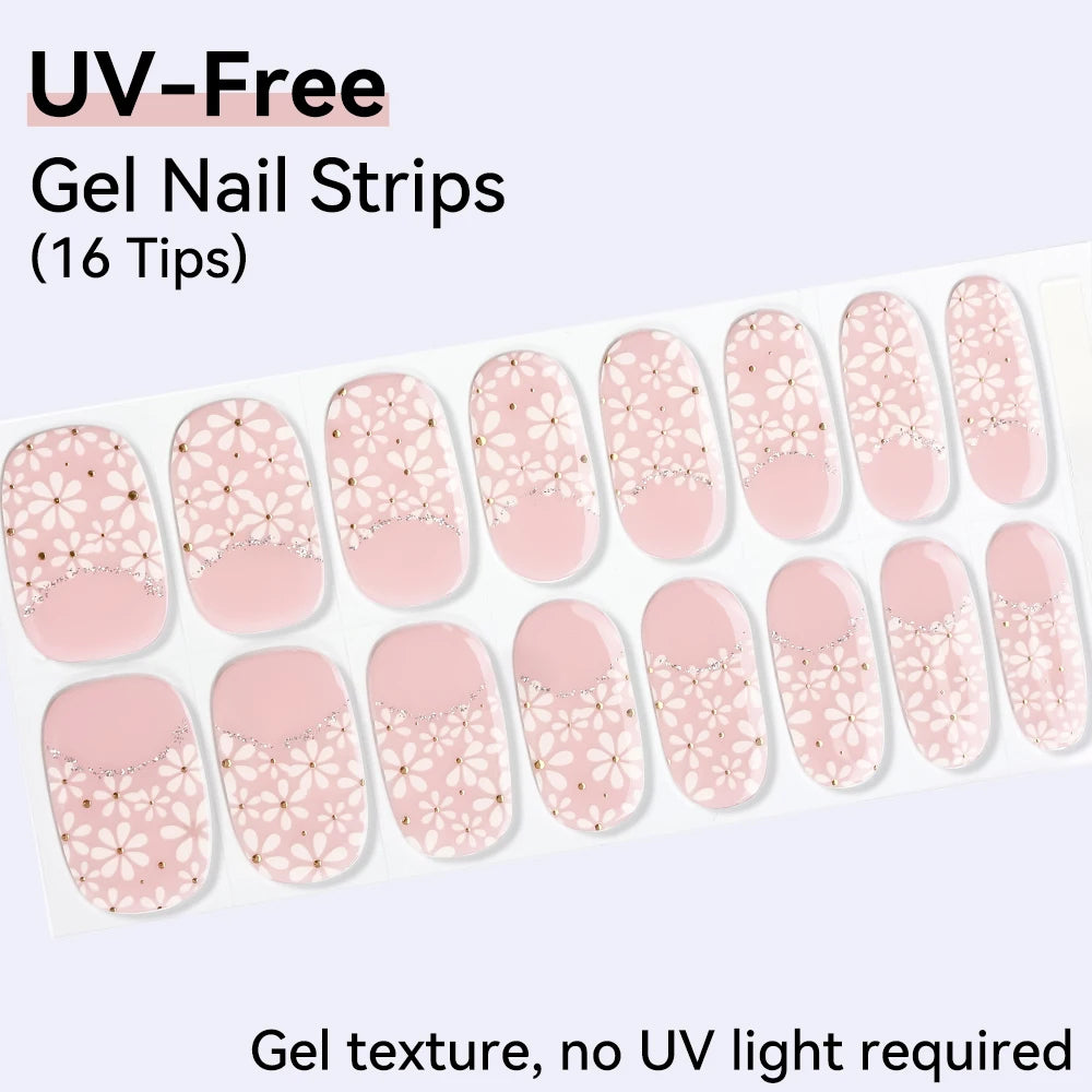 Long-Lasting Gel Nail Strips — Full Cover Color Nail Wraps, 16 Tips