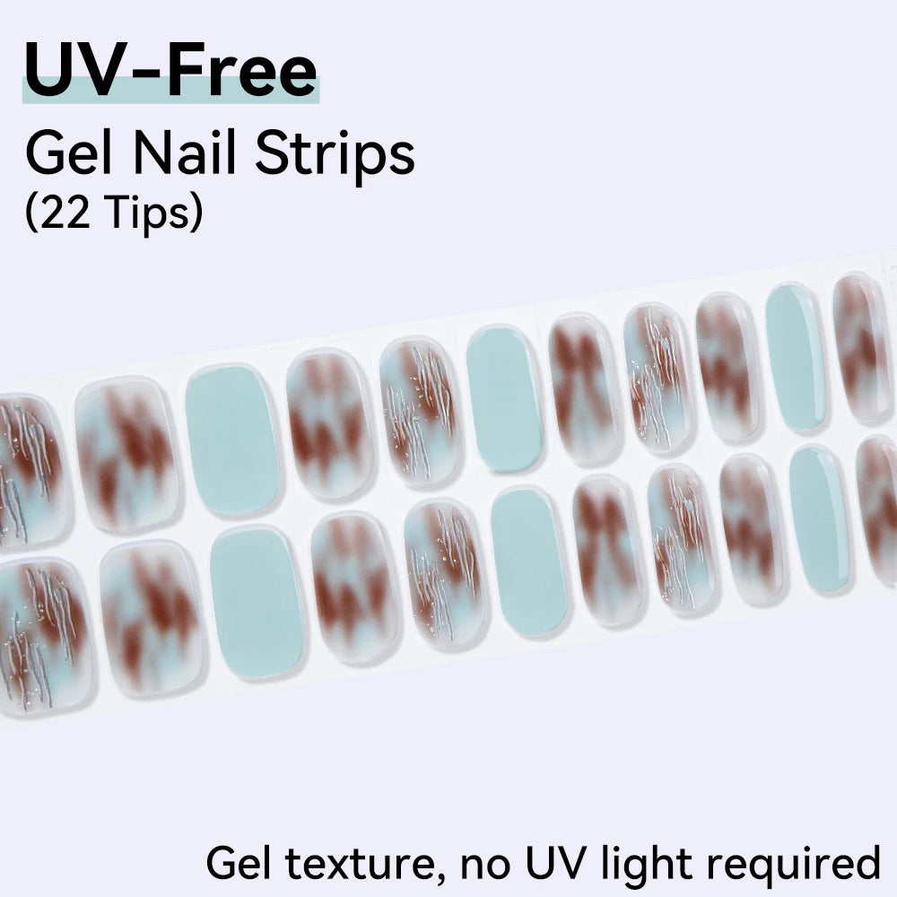 UV Free Gel Nail Strips-22 tips French Ombre Cute Kitty Print Floral HEMA-Free & TPO-Free Press-on Nail Decal - No-Lamp Required
