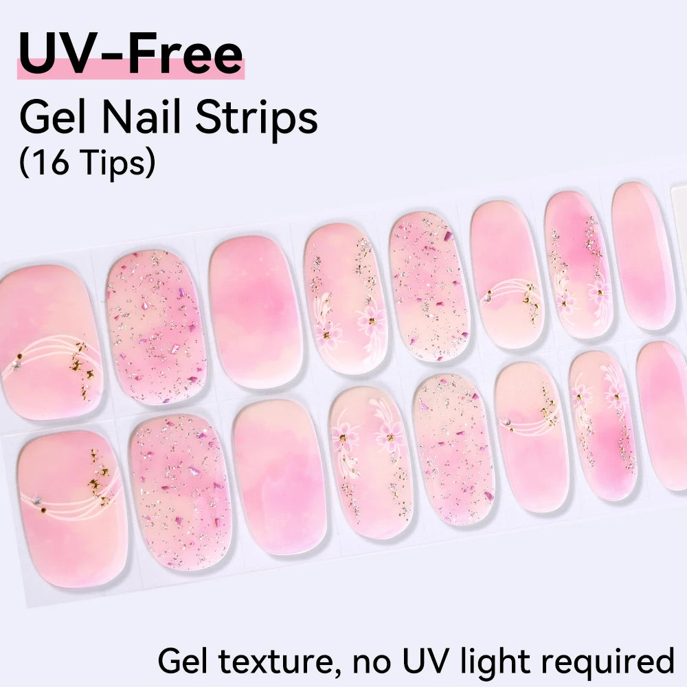 Long-Lasting Gel Nail Strips — Full Cover Color Nail Wraps, 16 Tips