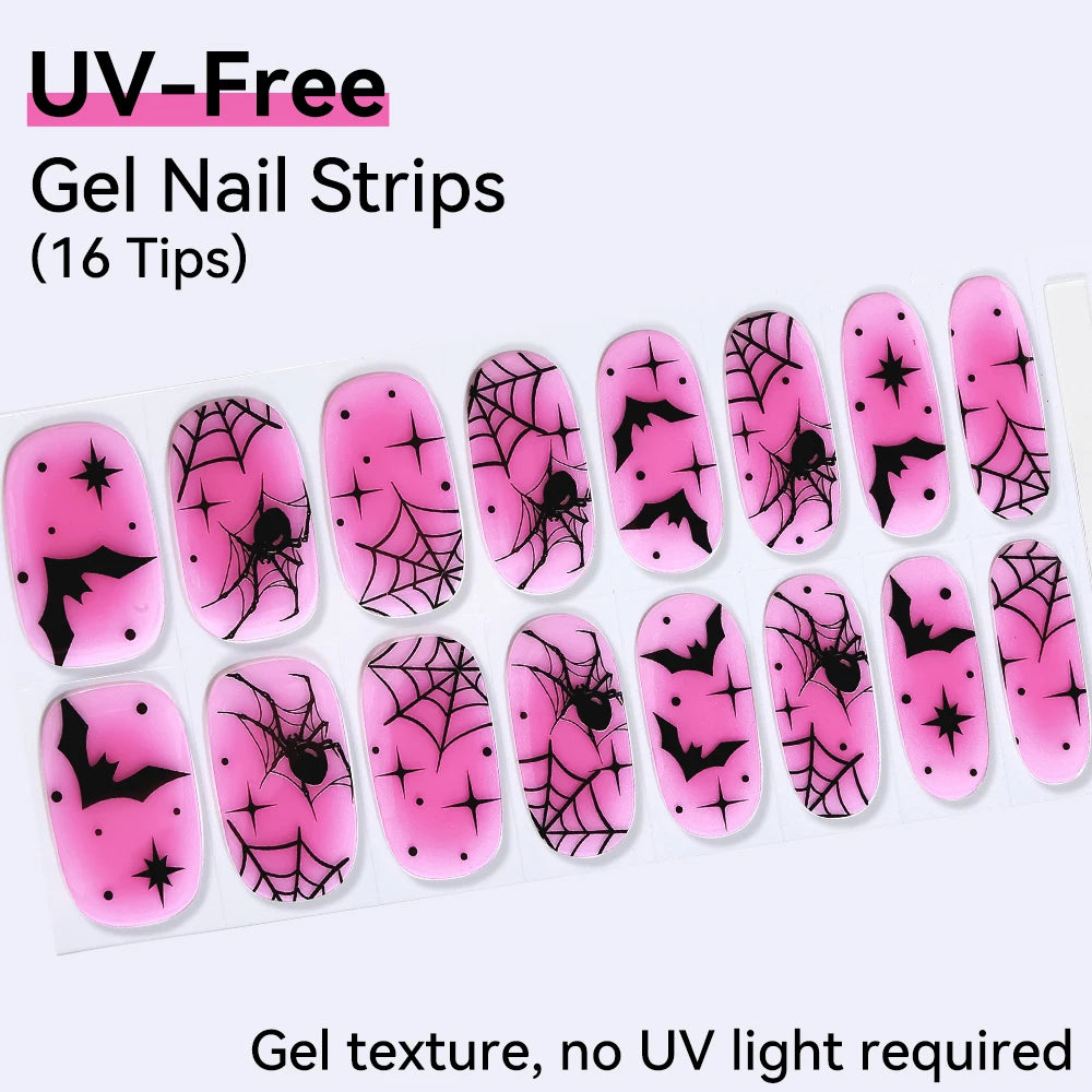 Long-Lasting Gel Nail Strips — Full Cover Color Nail Wraps, 16 Tips