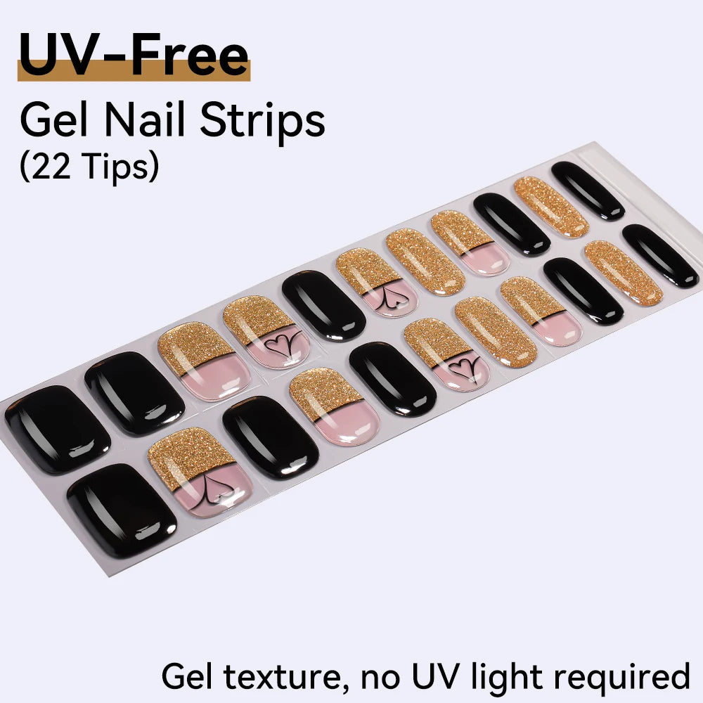 UV Free Gel Nail Strips-22 tips French Ombre Cute Kitty Print Floral HEMA-Free & TPO-Free Press-on Nail Decal - No-Lamp Required