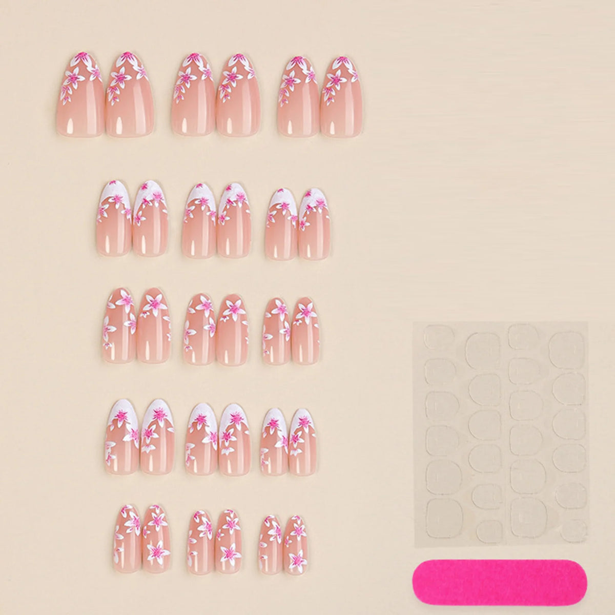 30pcs Press On Nails Sakura Gradient Almond False Nails Tips Press on Fake Nails Removable Fake Nails Acrylic Manicure Nail Tips