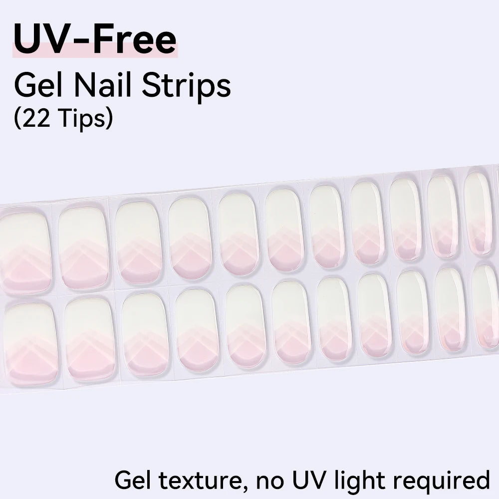 UV Free Gel Nail Strips-22 tips French Ombre Cute Kitty Print Floral HEMA-Free & TPO-Free Press-on Nail Decal - No-Lamp Required