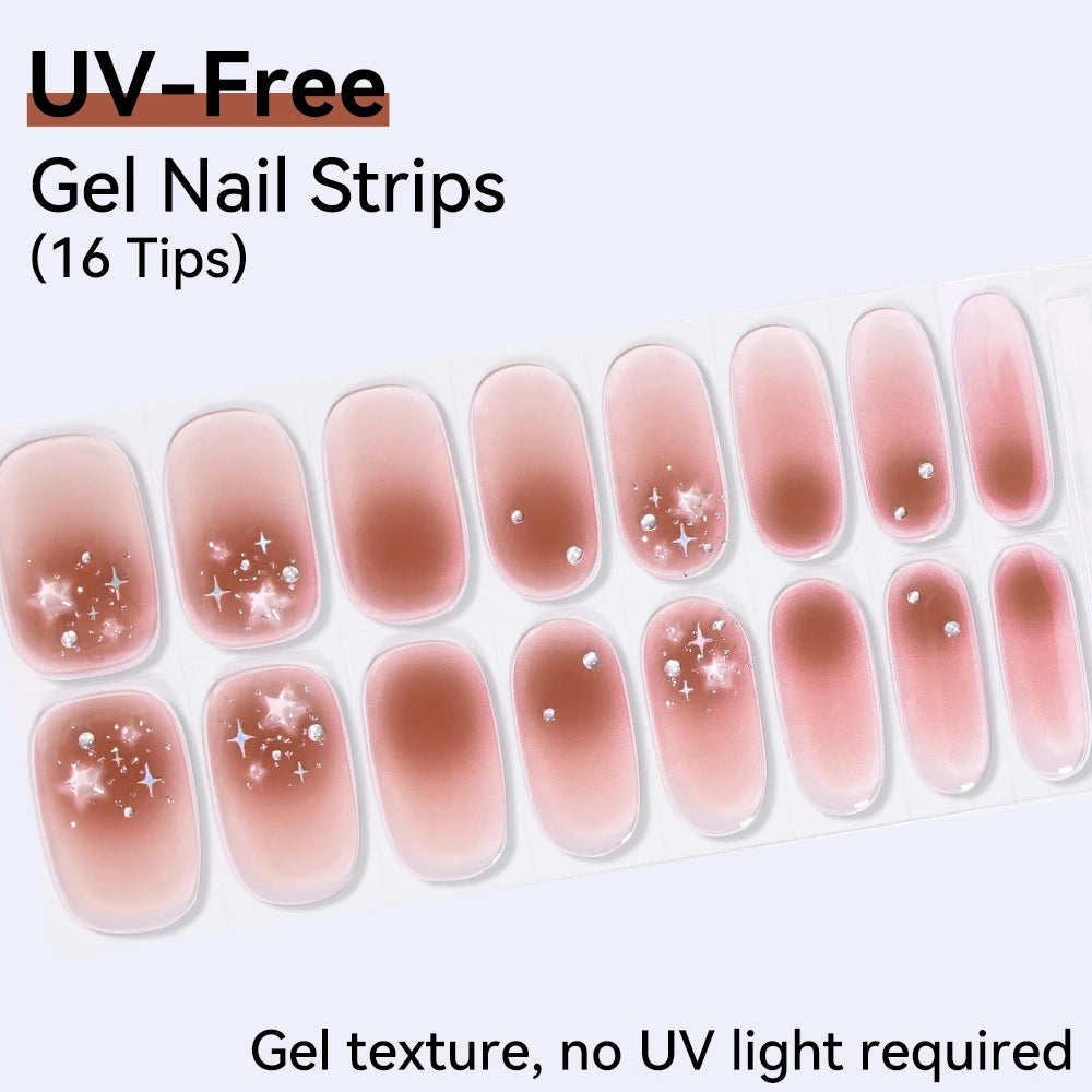 Long-Lasting Gel Nail Strips — Full Cover Color Nail Wraps, 16 Tips