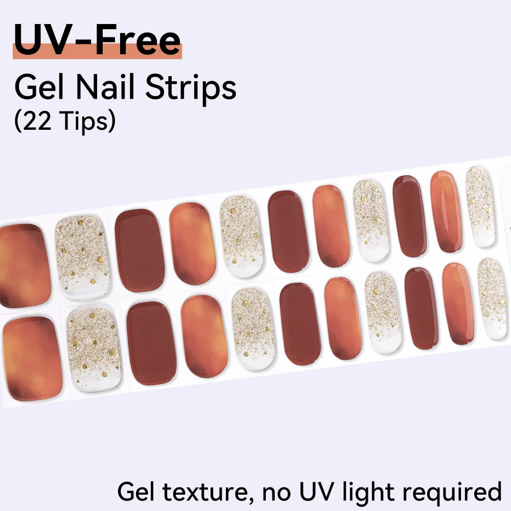 UV Free Gel Nail Strips-22 tips French Ombre Cute Kitty Print Floral HEMA-Free & TPO-Free Press-on Nail Decal - No-Lamp Required