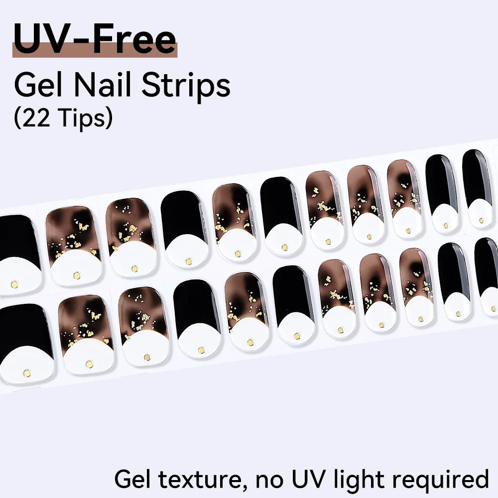 UV Free Gel Nail Strips-22 tips French Ombre Cute Kitty Print Floral HEMA-Free & TPO-Free Press-on Nail Decal - No-Lamp Required