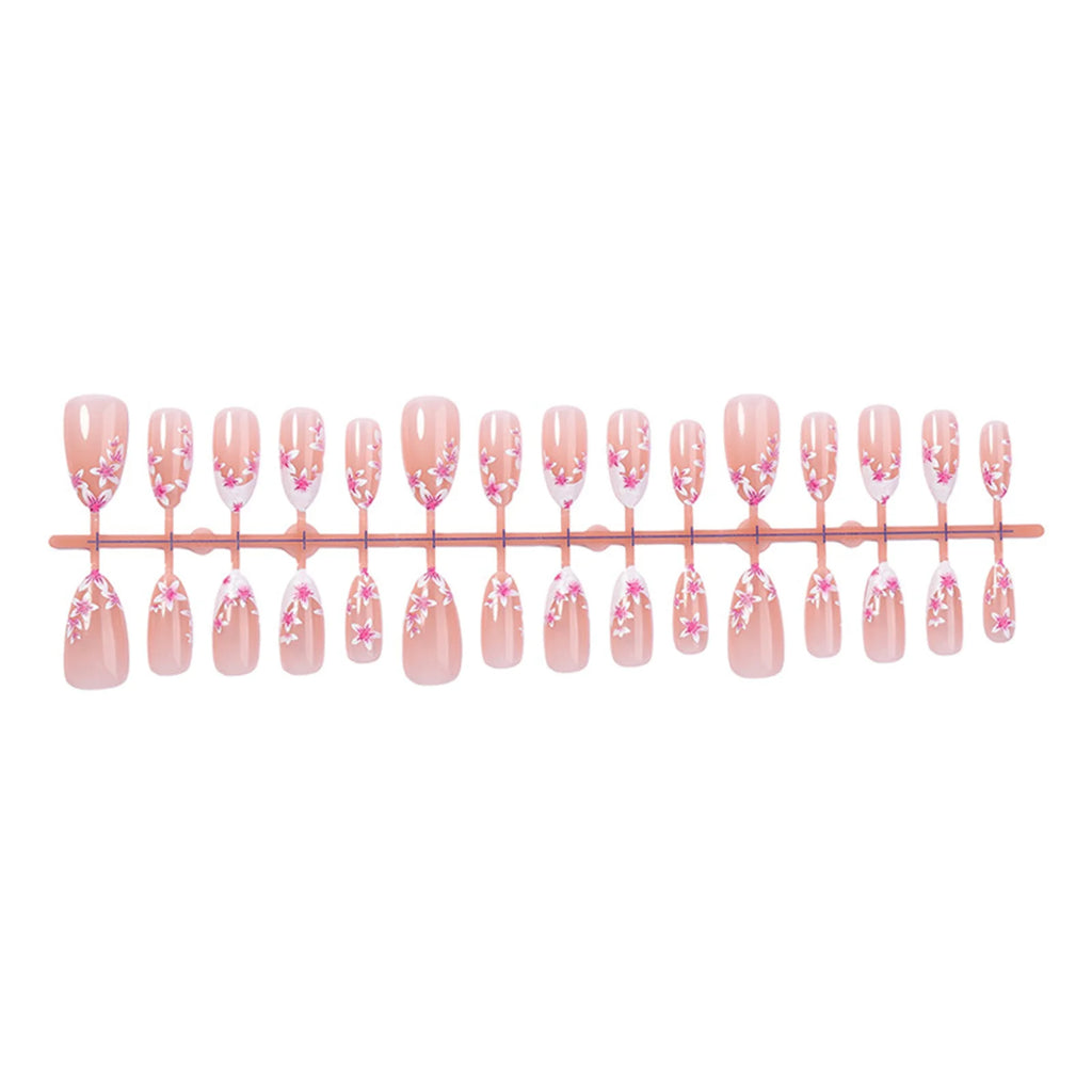 30pcs Press On Nails Sakura Gradient Almond False Nails Tips Press on Fake Nails Removable Fake Nails Acrylic Manicure Nail Tips