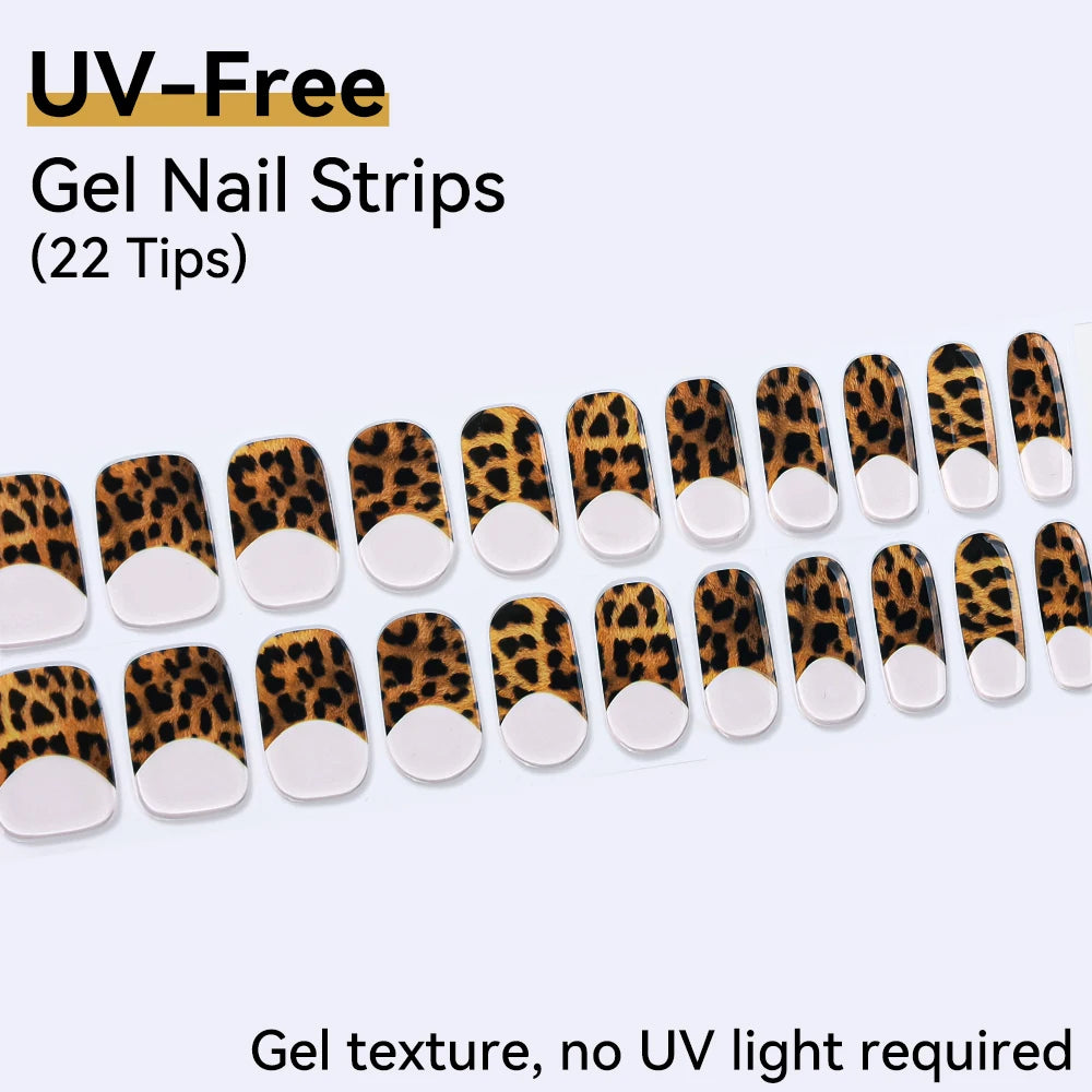UV Free Gel Nail Strips-22 tips French Ombre Cute Kitty Print Floral HEMA-Free & TPO-Free Press-on Nail Decal - No-Lamp Required