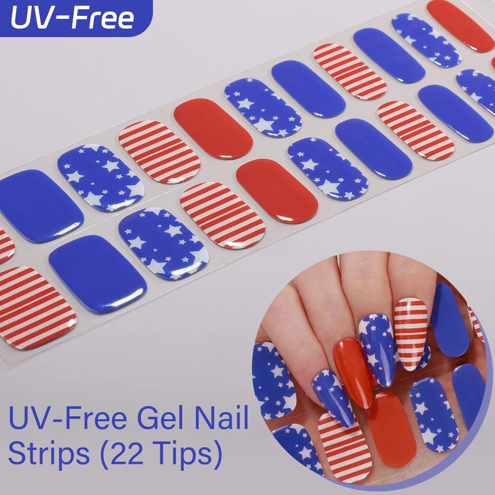 UV Free Gel Nail Strips-22 tips French Ombre Cute Kitty Print Floral HEMA-Free & TPO-Free Press-on Nail Decal - No-Lamp Required