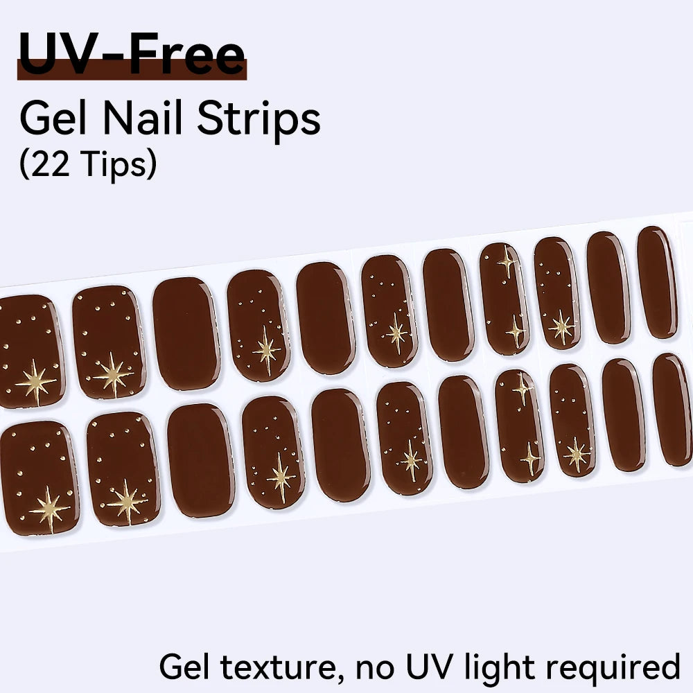 UV Free Gel Nail Strips-22 tips French Ombre Cute Kitty Print Floral HEMA-Free & TPO-Free Press-on Nail Decal - No-Lamp Required