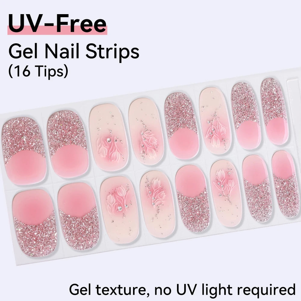 Long-Lasting Gel Nail Strips — Full Cover Color Nail Wraps, 16 Tips
