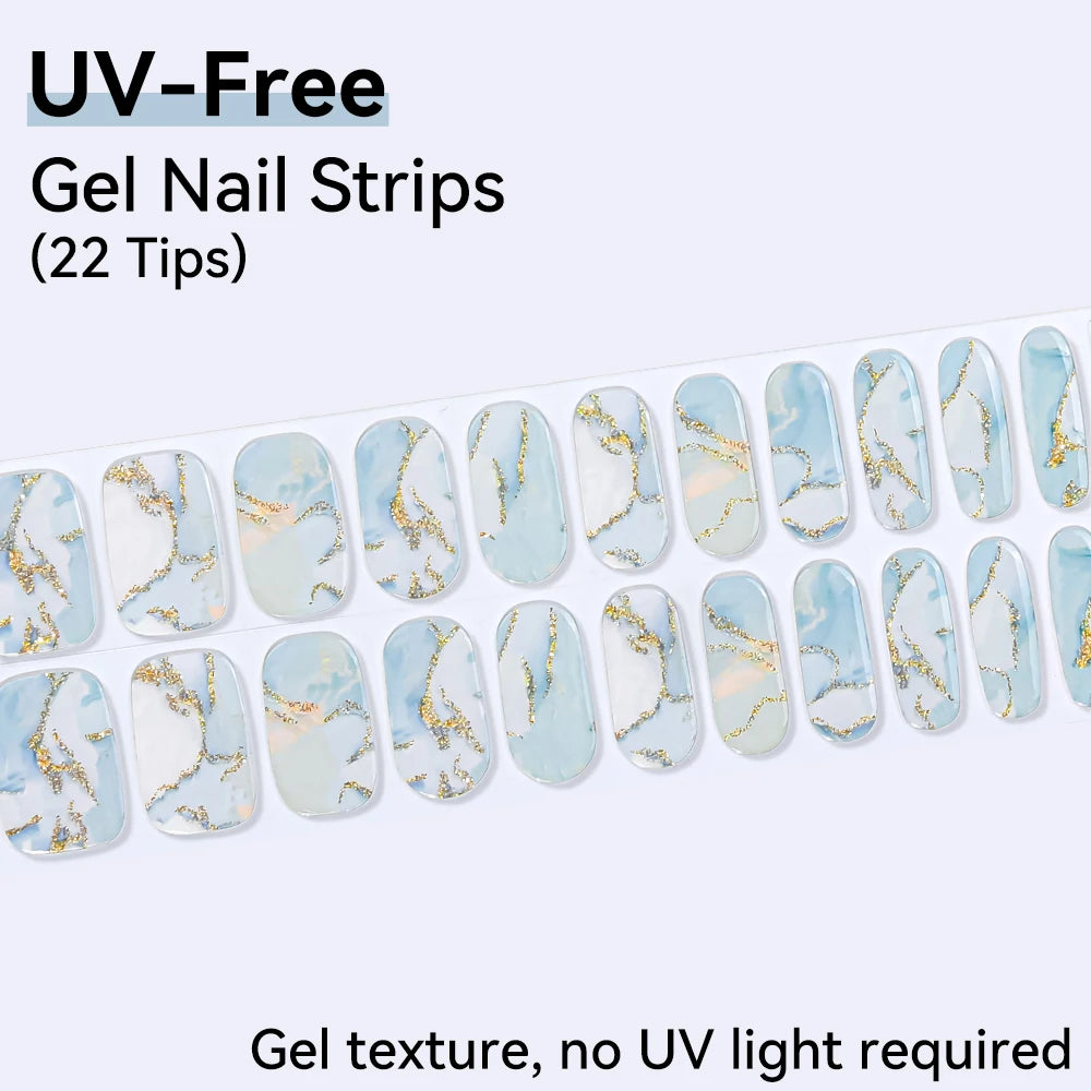 UV Free Gel Nail Strips-22 tips French Ombre Cute Kitty Print Floral HEMA-Free & TPO-Free Press-on Nail Decal - No-Lamp Required