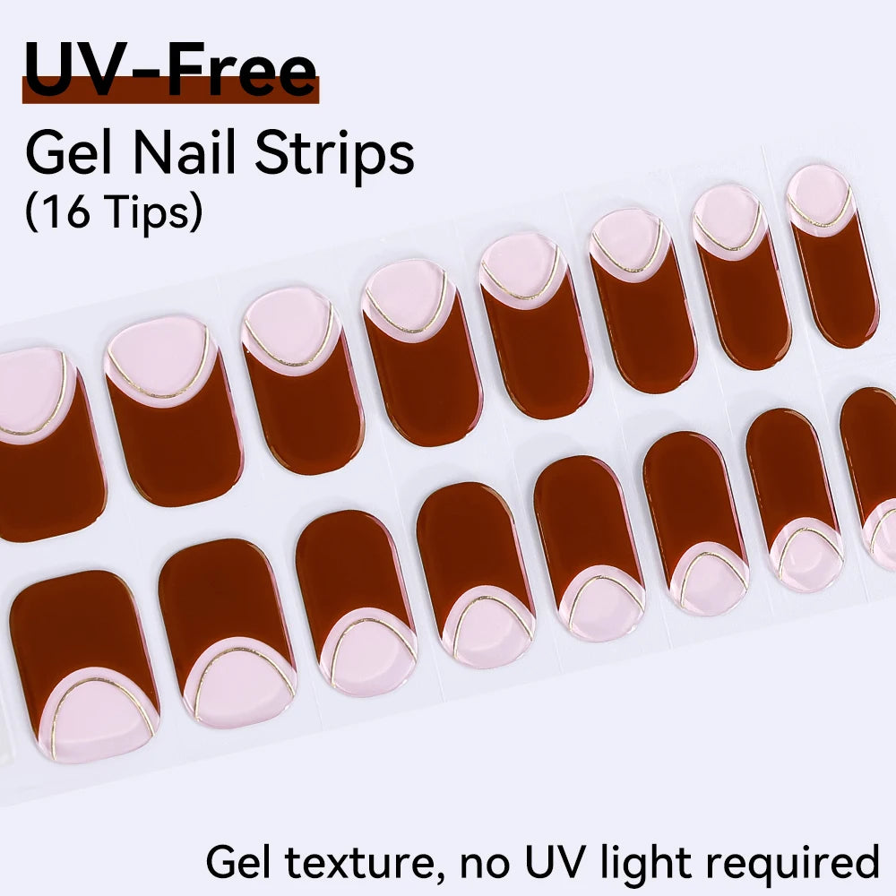 Long-Lasting Gel Nail Strips — Full Cover Color Nail Wraps, 16 Tips