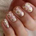 24pcs Spring and Summer Press on Nails Golden and White Flowers Fake Nails Beautiful women's False Nails with Sticky Tabs 2026