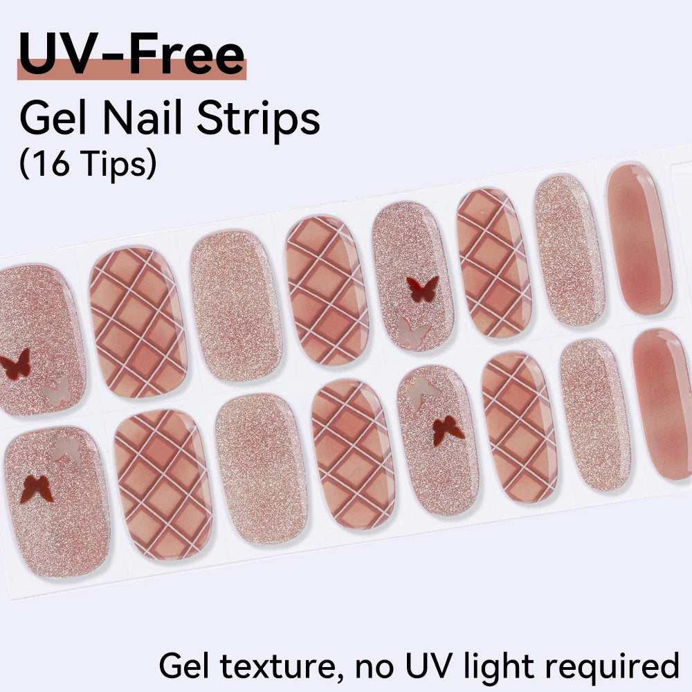 Long-Lasting Gel Nail Strips — Full Cover Color Nail Wraps, 16 Tips