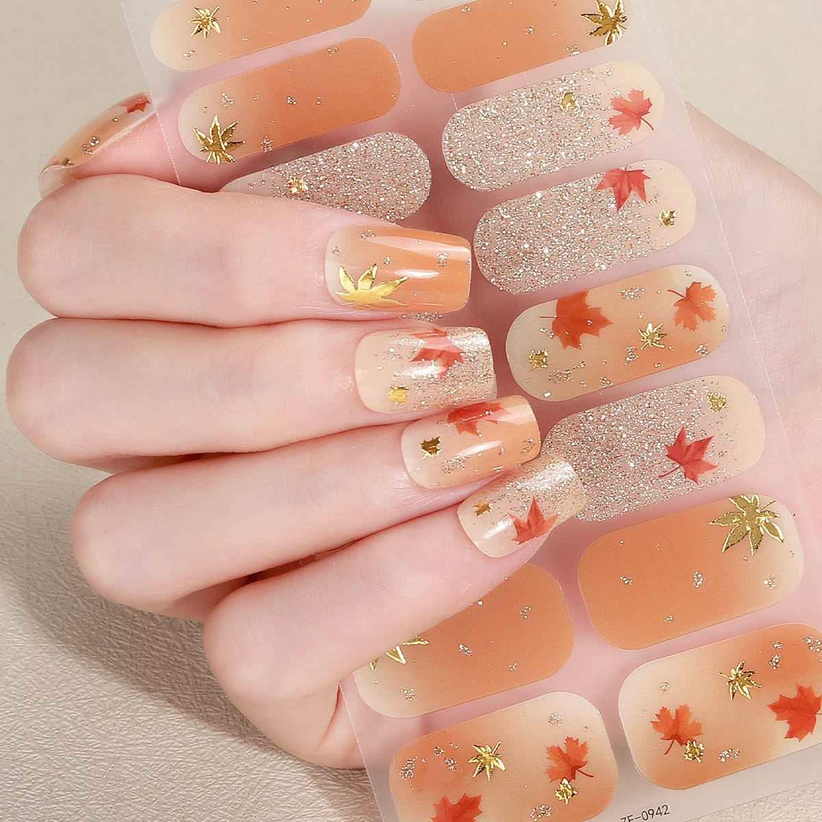 Shiny Floral Nail Stickers — Botanical Leaf & Bloom Full Cover Strips