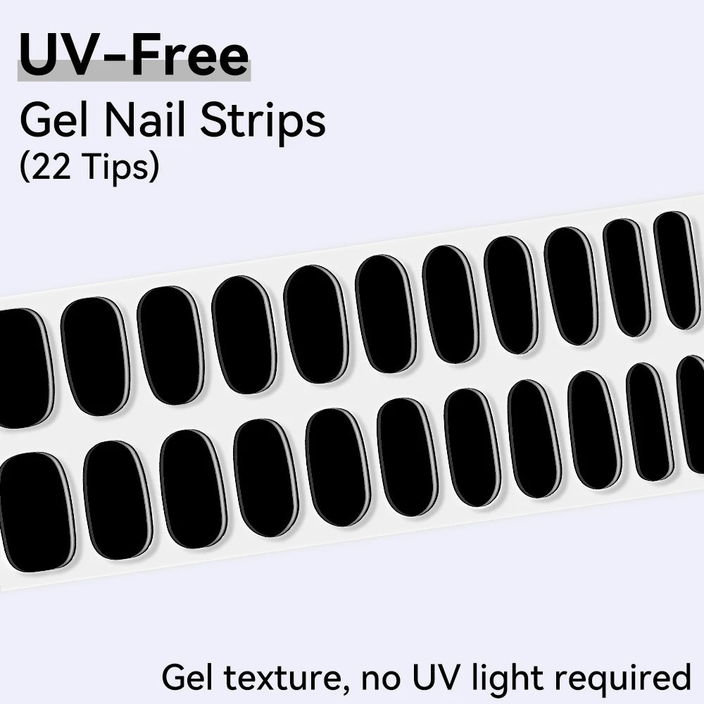 UV Free Gel Nail Strips-22 tips French Ombre Cute Kitty Print Floral HEMA-Free & TPO-Free Press-on Nail Decal - No-Lamp Required