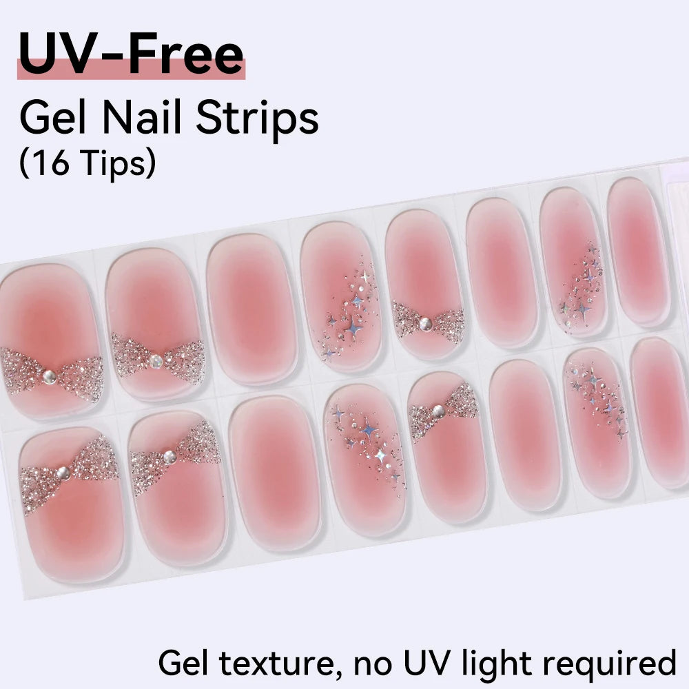 Long-Lasting Gel Nail Strips — Full Cover Color Nail Wraps, 16 Tips