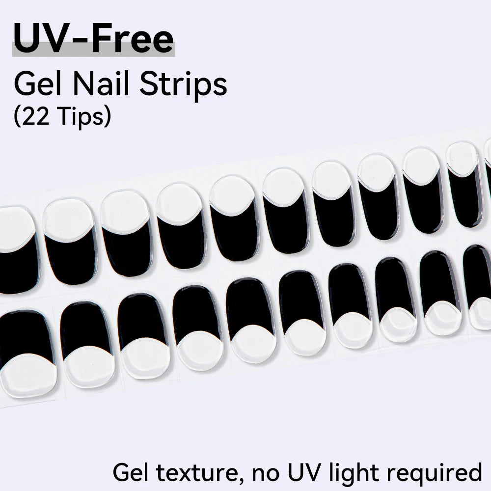 UV Free Gel Nail Strips-22 tips French Ombre Cute Kitty Print Floral HEMA-Free & TPO-Free Press-on Nail Decal - No-Lamp Required