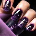 Short Medium fake nails gradient purple blue square nail tips with golden silver gilding starry stars press on false nail art