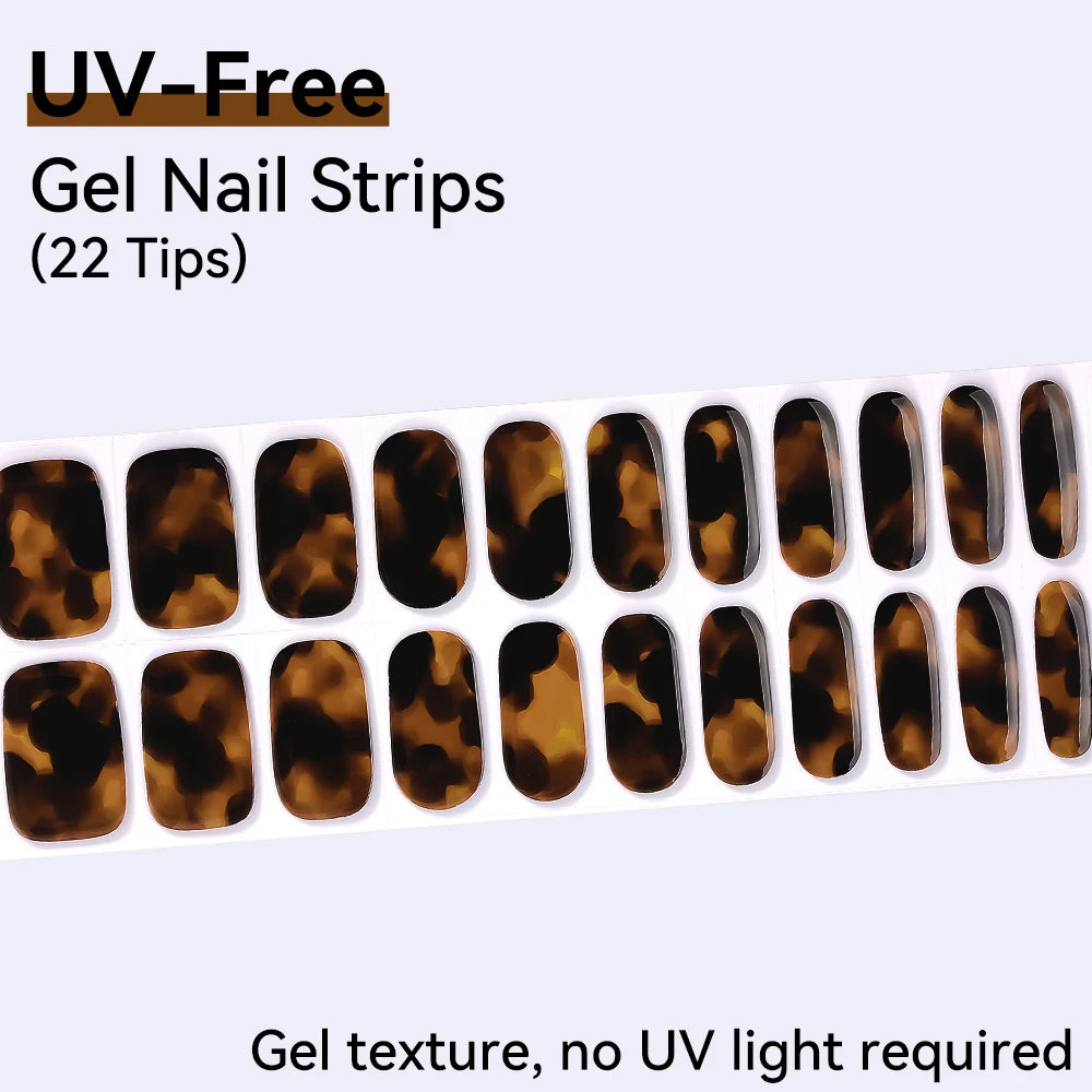 UV Free Gel Nail Strips-22 tips French Ombre Cute Kitty Print Floral HEMA-Free & TPO-Free Press-on Nail Decal - No-Lamp Required
