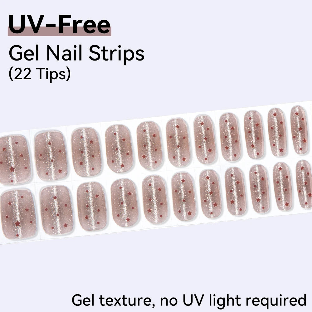 UV Free Gel Nail Strips-22 tips French Ombre Cute Kitty Print Floral HEMA-Free & TPO-Free Press-on Nail Decal - No-Lamp Required