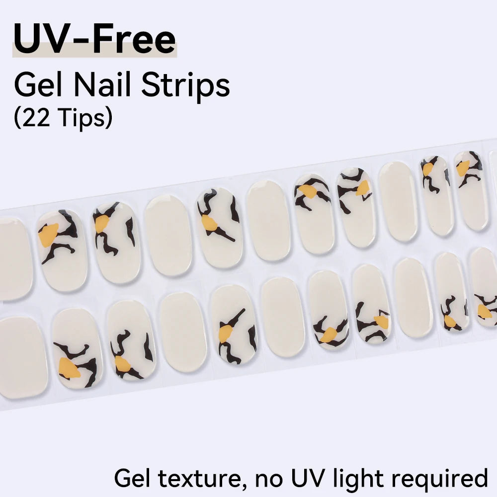 UV Free Gel Nail Strips-22 tips French Ombre Cute Kitty Print Floral HEMA-Free & TPO-Free Press-on Nail Decal - No-Lamp Required