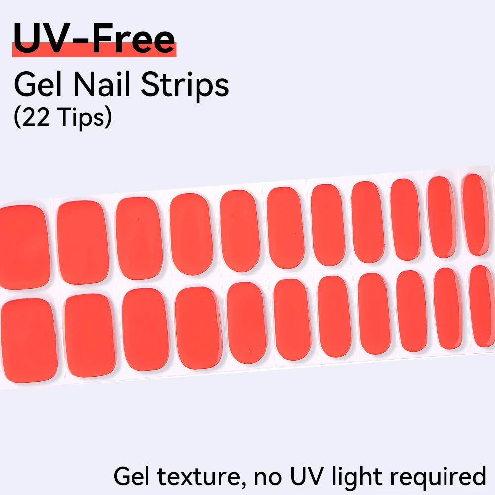 UV Free Gel Nail Strips-22 tips French Ombre Cute Kitty Print Floral HEMA-Free & TPO-Free Press-on Nail Decal - No-Lamp Required