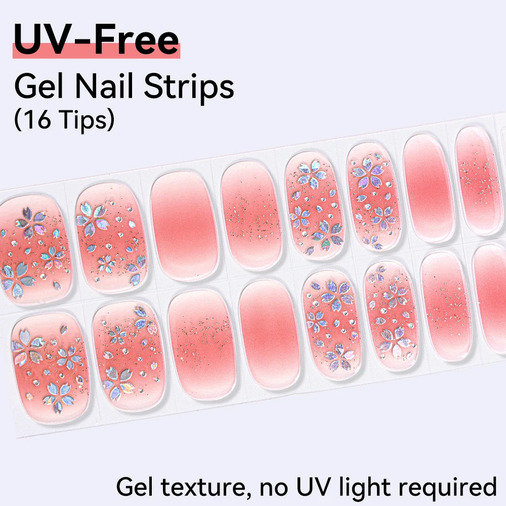 Long-Lasting Gel Nail Strips — Full Cover Color Nail Wraps, 16 Tips