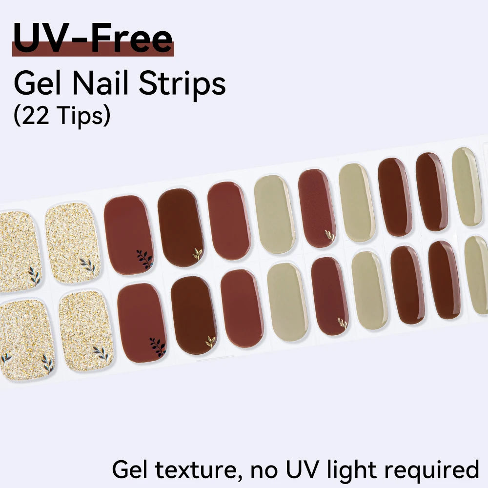 UV Free Gel Nail Strips-22 tips French Ombre Cute Kitty Print Floral HEMA-Free & TPO-Free Press-on Nail Decal - No-Lamp Required