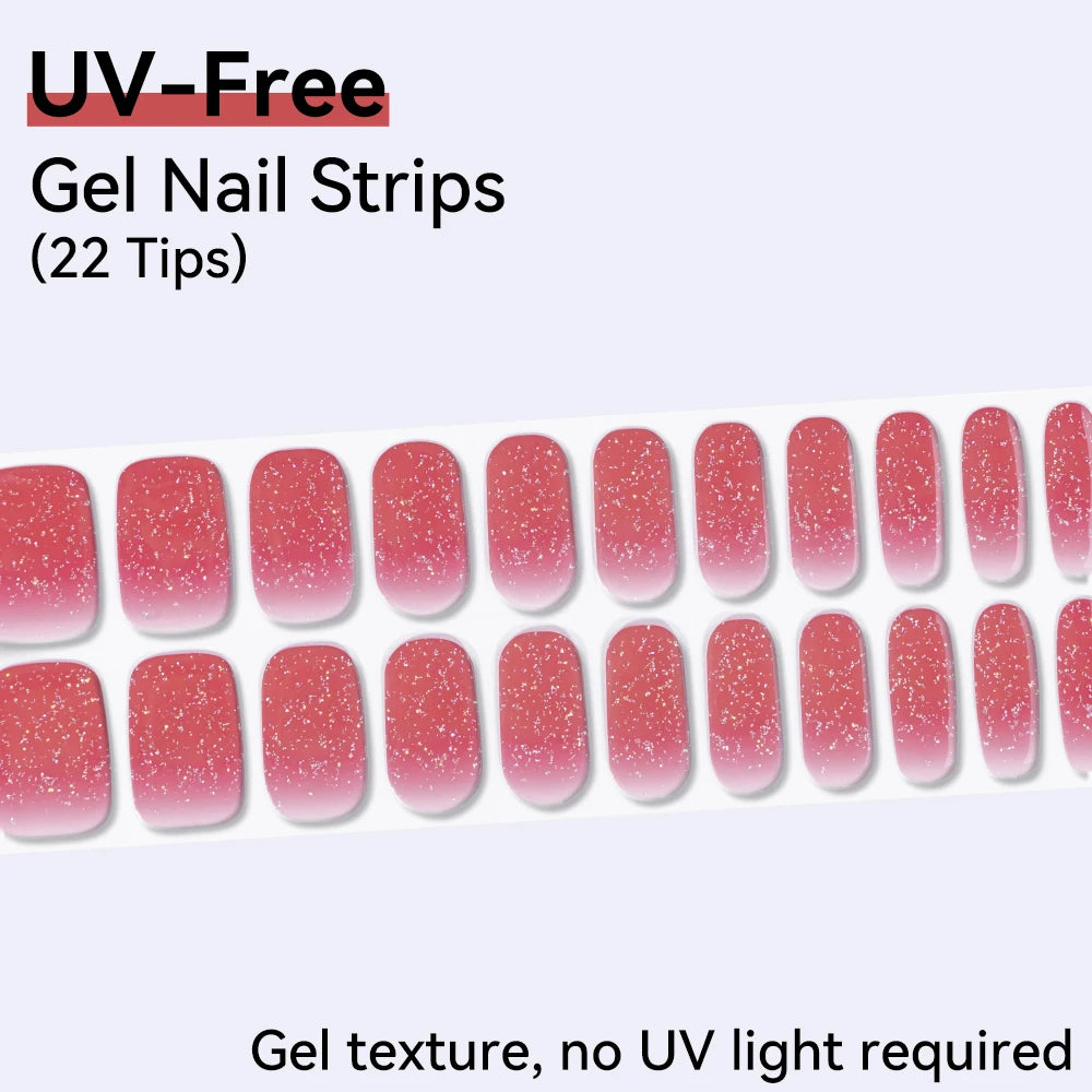 UV Free Gel Nail Strips-22 tips French Ombre Cute Kitty Print Floral HEMA-Free & TPO-Free Press-on Nail Decal - No-Lamp Required