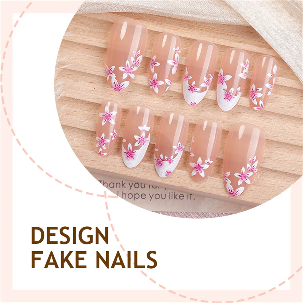 30pcs Press On Nails Sakura Gradient Almond False Nails Tips Press on Fake Nails Removable Fake Nails Acrylic Manicure Nail Tips