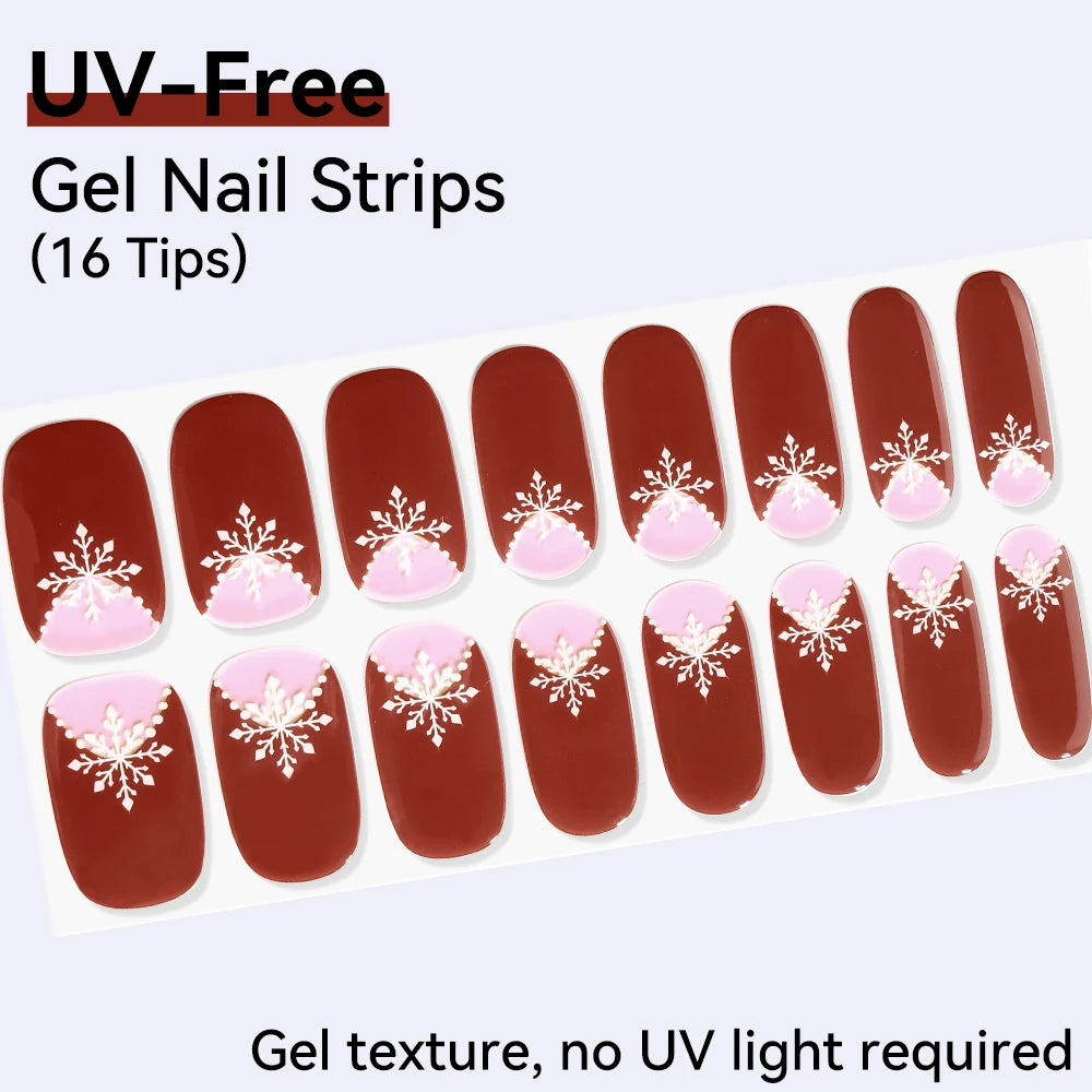 Long-Lasting Gel Nail Strips — Full Cover Color Nail Wraps, 16 Tips